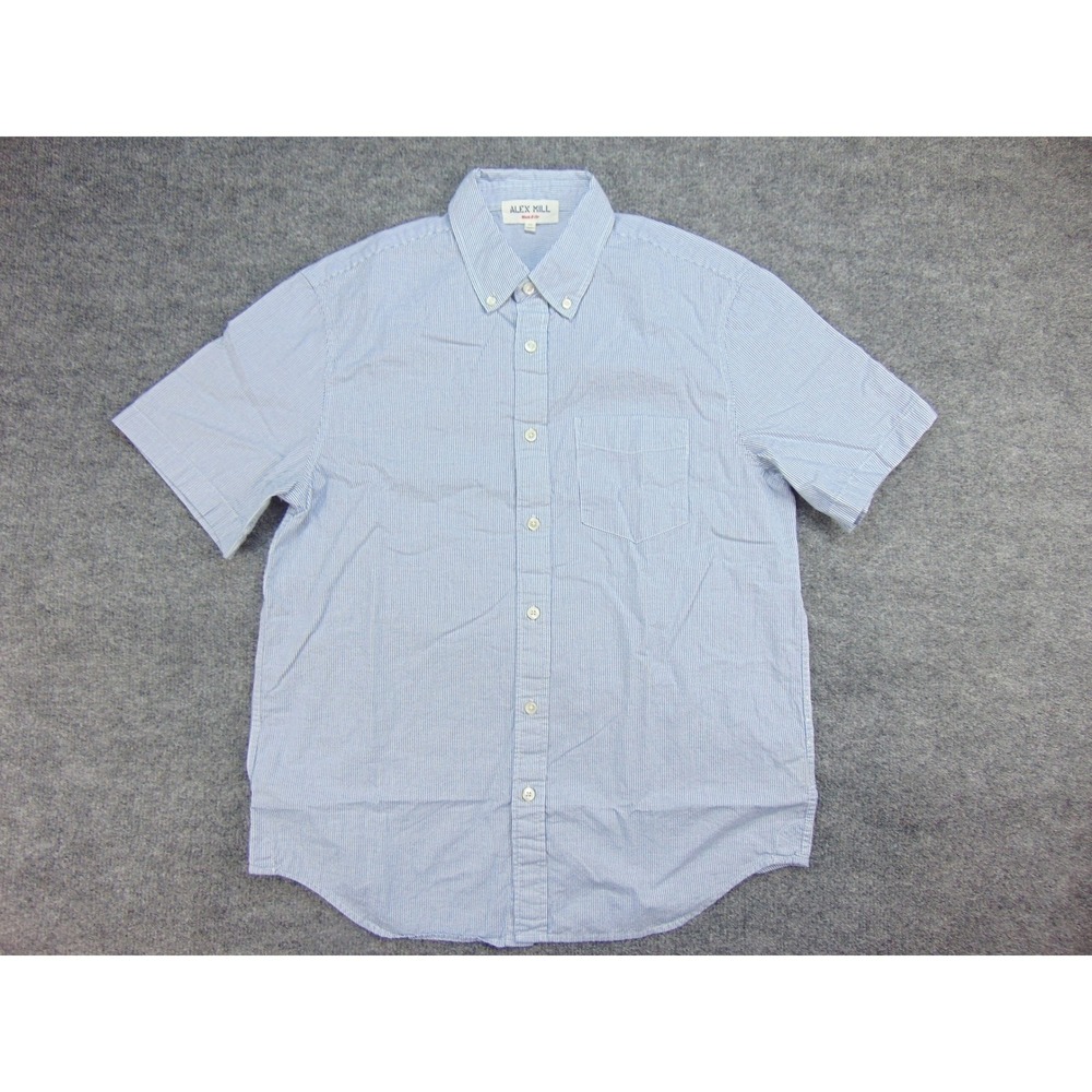 Alex Mill Shirt Mens Med Wash & Go Blue Striped Short Sleeve Button Down Preppy